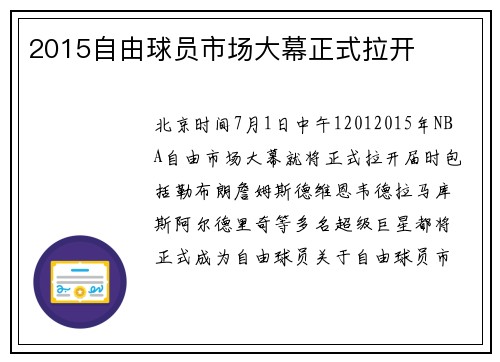 2015自由球员市场大幕正式拉开